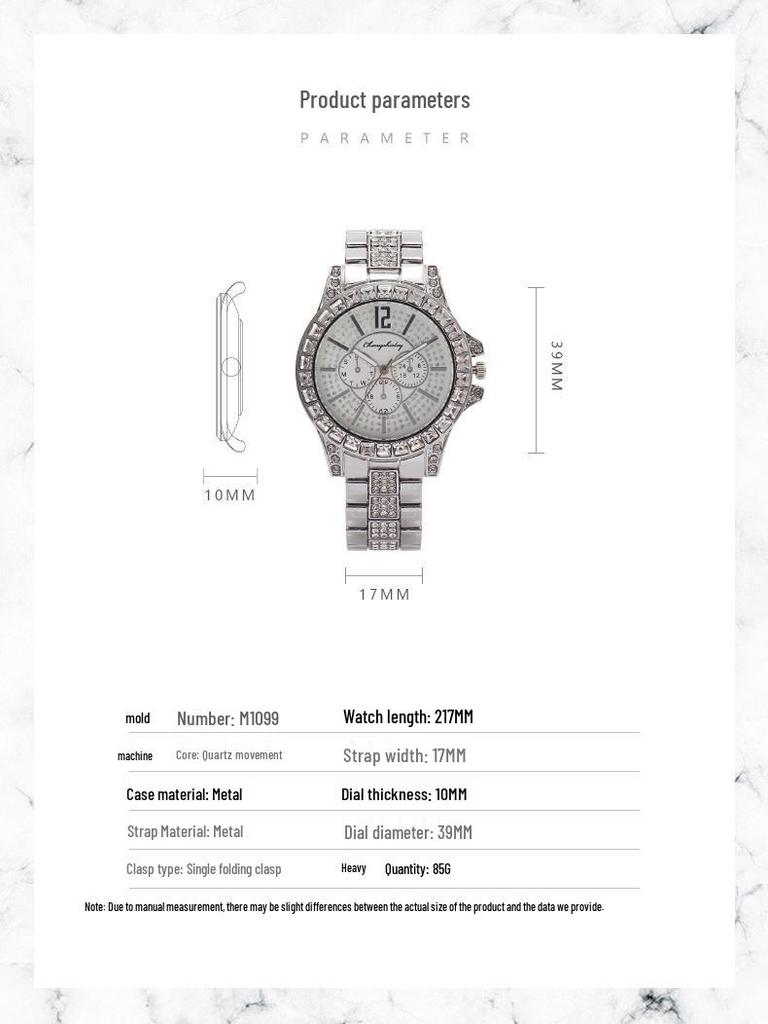 Ceas de lux pentru bărbați, cu cuarț, cu design cu trei cadrane cu diamante complete