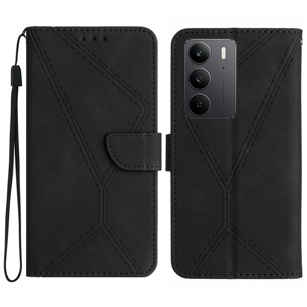 For Realme C75 Case Skin Touch Lines PU Leather Flip Phone Cover