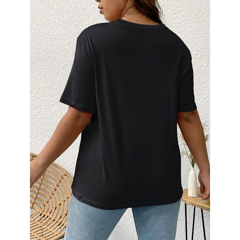 T-shirt damski w dużych rozmiarach z nadrukiem serca, Casualowy T-shirt z krótkim rękawem i okrągłym dekoltem, Odzież damska w dużych rozmiarach, Rozmiar europejski