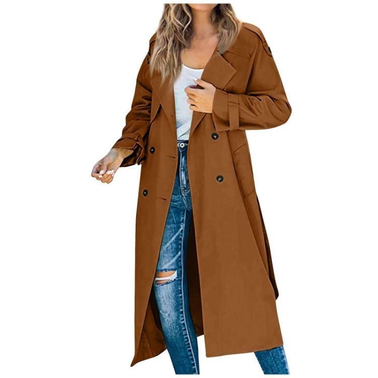Elegant Women Long Solid Color Trench Coat Casual Winter Autumn Jacket Temperament Style