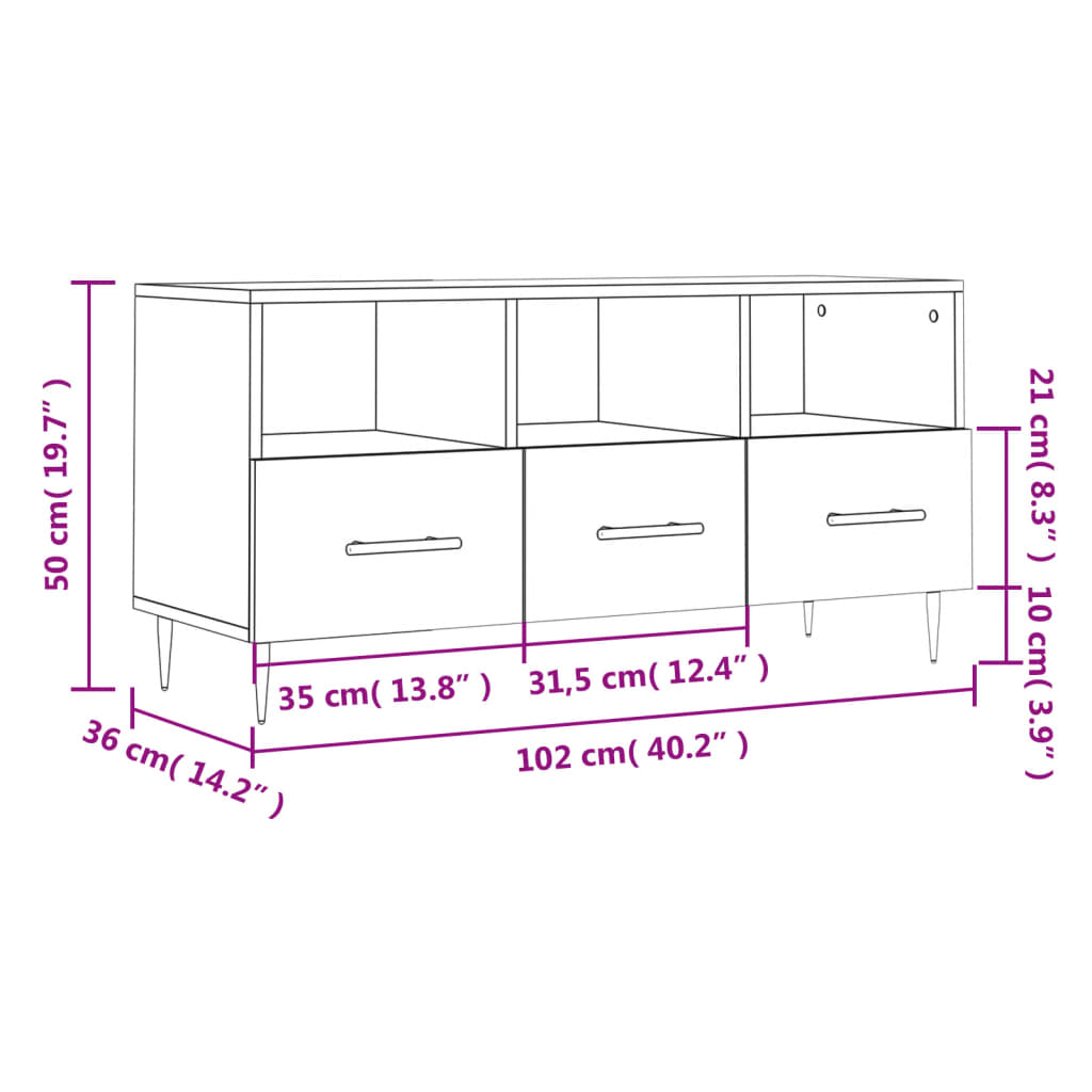 TV Cabinet Smoked Oak 102x36x50 Cm Wood Based Panel