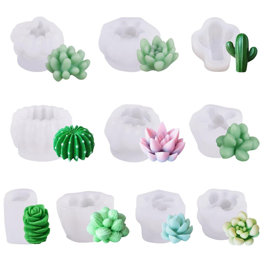 Set di Stampini in Silicone per Candele Succulente e Cactus 3D Kit per Sapone Fatto a Mano, Artigianato in Gesso, Stampo per Colata in Resina Epossidica, Strumenti per la Cottura di Torte