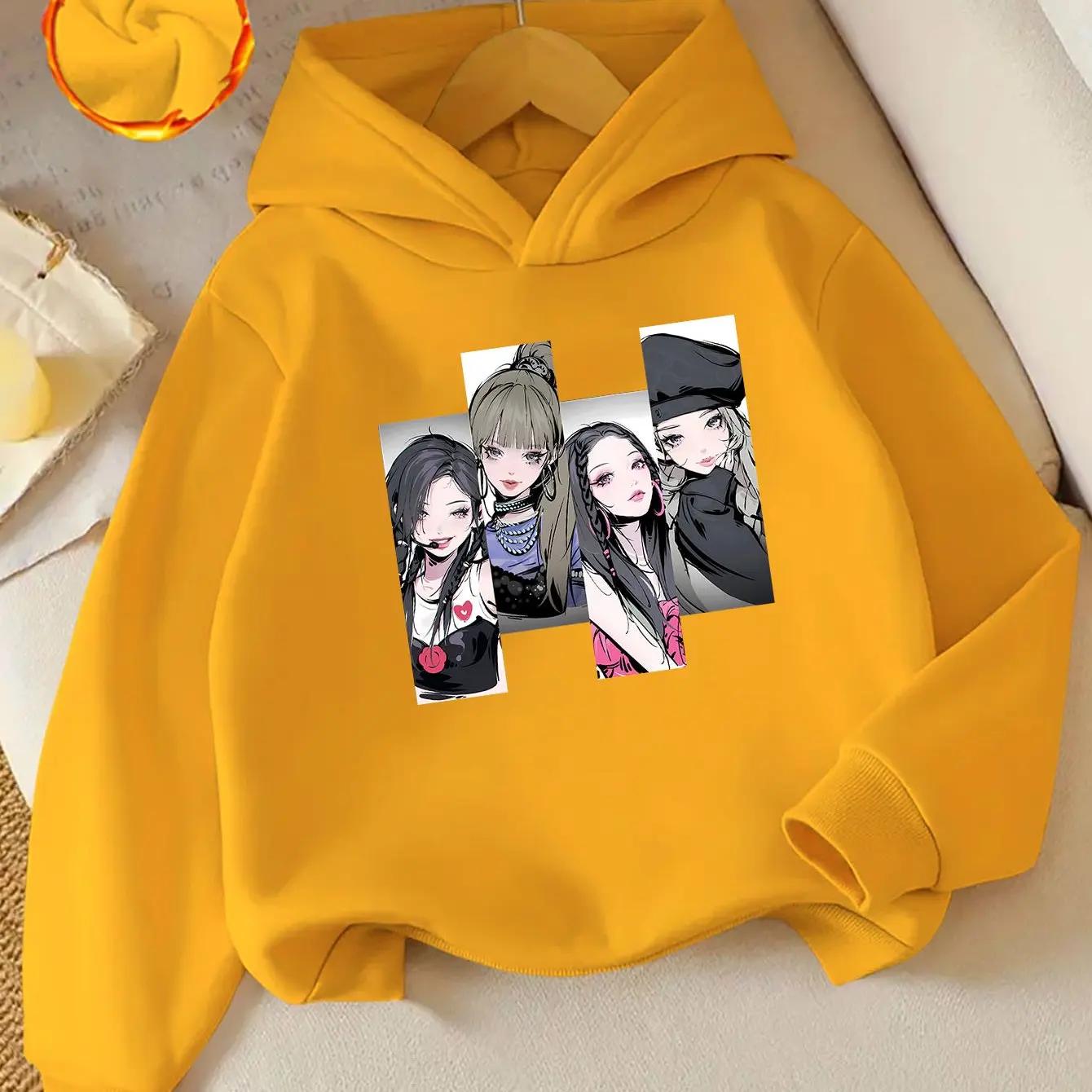 Рождественский худи K-pop для девочек - Черный с розовой надписью, Свитшот с длинным рукавом 100