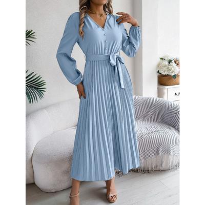 Robe longue plissée à lacets et col en V, élégante, automne et hiver