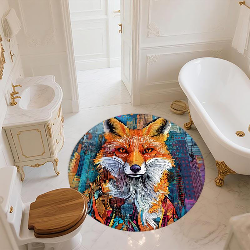 City Fox,Round Area Rug,Carpet Rug for Living Room Bedroom Sofa Playroom Decor,Non-slip Floor Mat