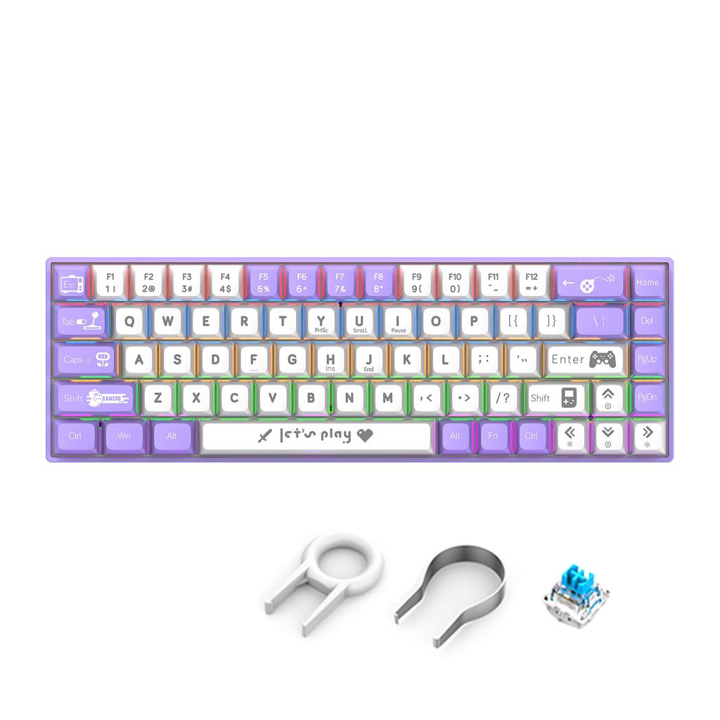 68 Keys Mechanical Keyboard with LED Backlit Blue Wired Portable Gaming Keyboard