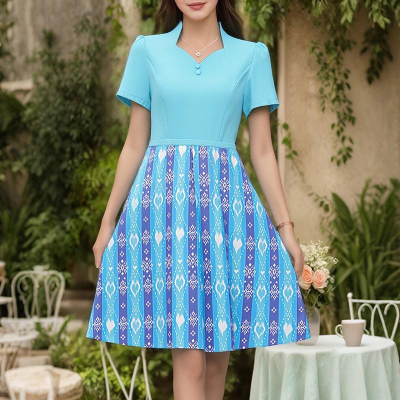 

ZANZEA Женское повседневное платье с принтом, пэчворк, летнее, с коротким рукавом, праздничное 5XL синий