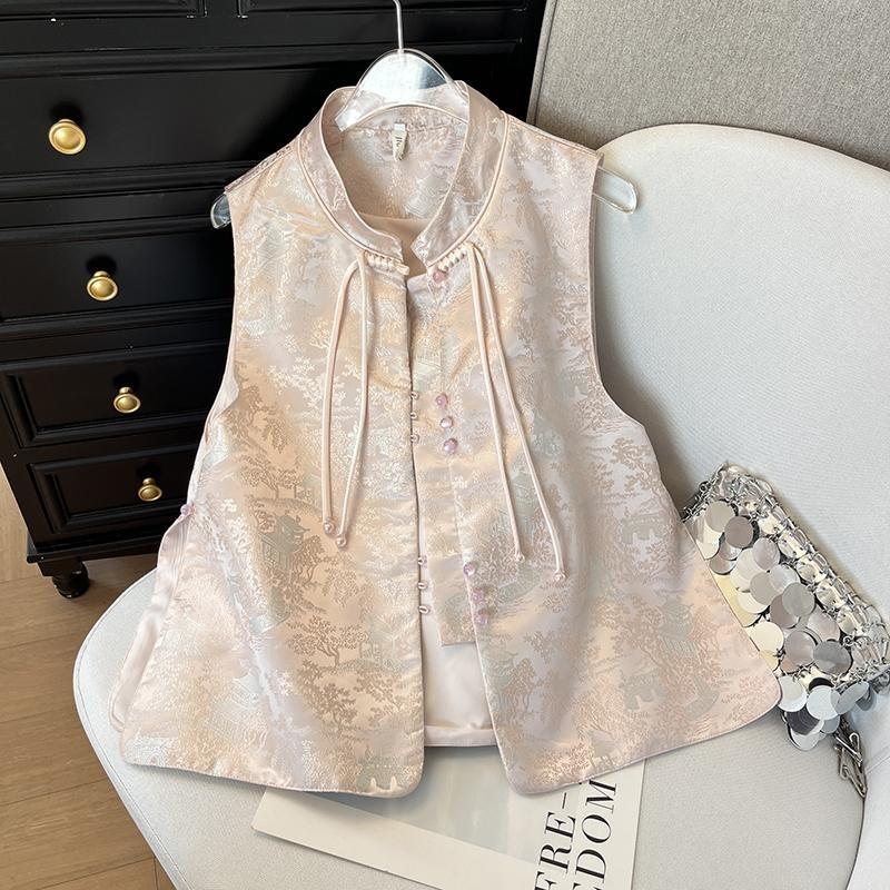 

Темпераментный универсальный жилет в стиле 2025 года, стойка воротника, бахрома, легкий, без рукавов, жилет для маленького мужчины 3XL ([Recommended 138-75kg]) розовый