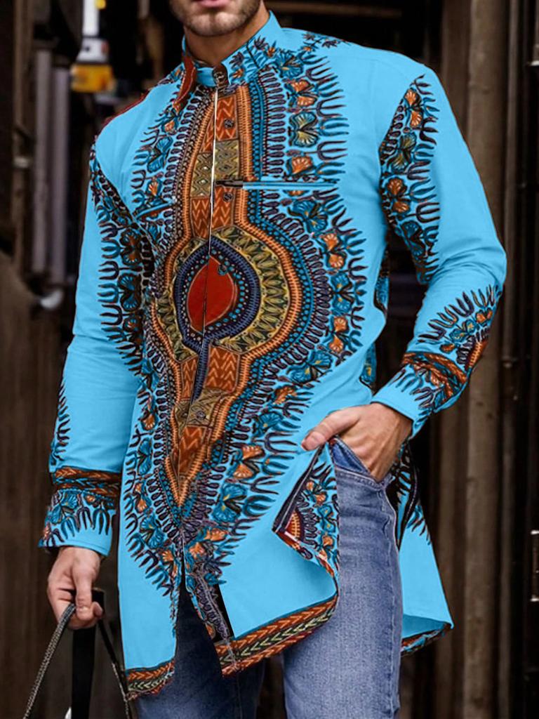 Men'S African Ethnic Style Digital Positioning Printed Shirt Medium And Long Shirt 944723 Spot