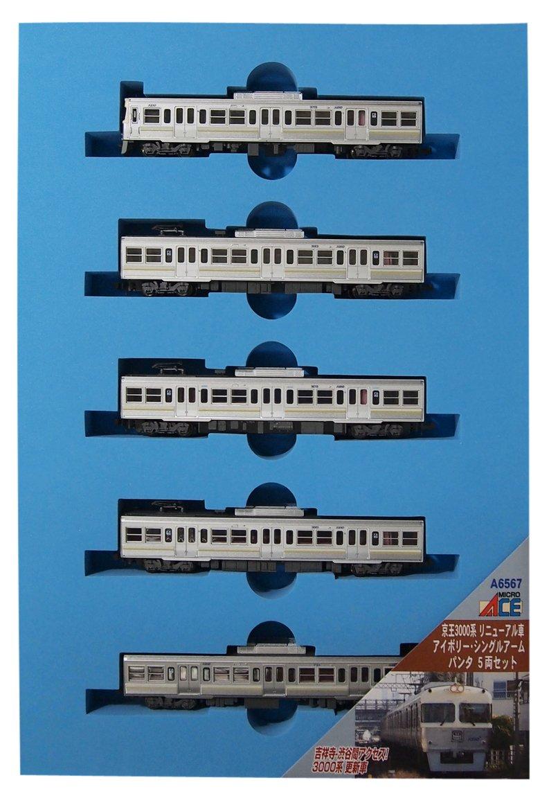 

MicroAce N Gauge Keio 3000 Series Renewal Ivory Model Train Car, Single-Arm Pantograph, 5-Car Set, A6567, слоновая кость