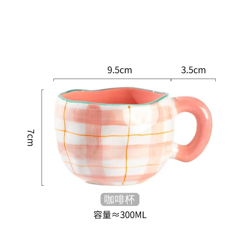 300ML Korean Style Hand Pinched Irregular Ceramic mug Hand-painted Flower Heart Coffee Cup Breakfast Milk Afternoon tea cup Gift
