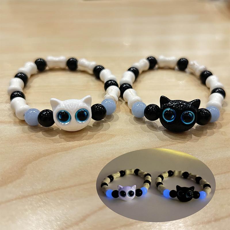 Niedliche Cartoon-Leuchtkatzen-Armbänder für Frauen und Männer, bunt, vielseitig, Perlen, Paar-Armband, Schmuck, Zubehör, Geschenke