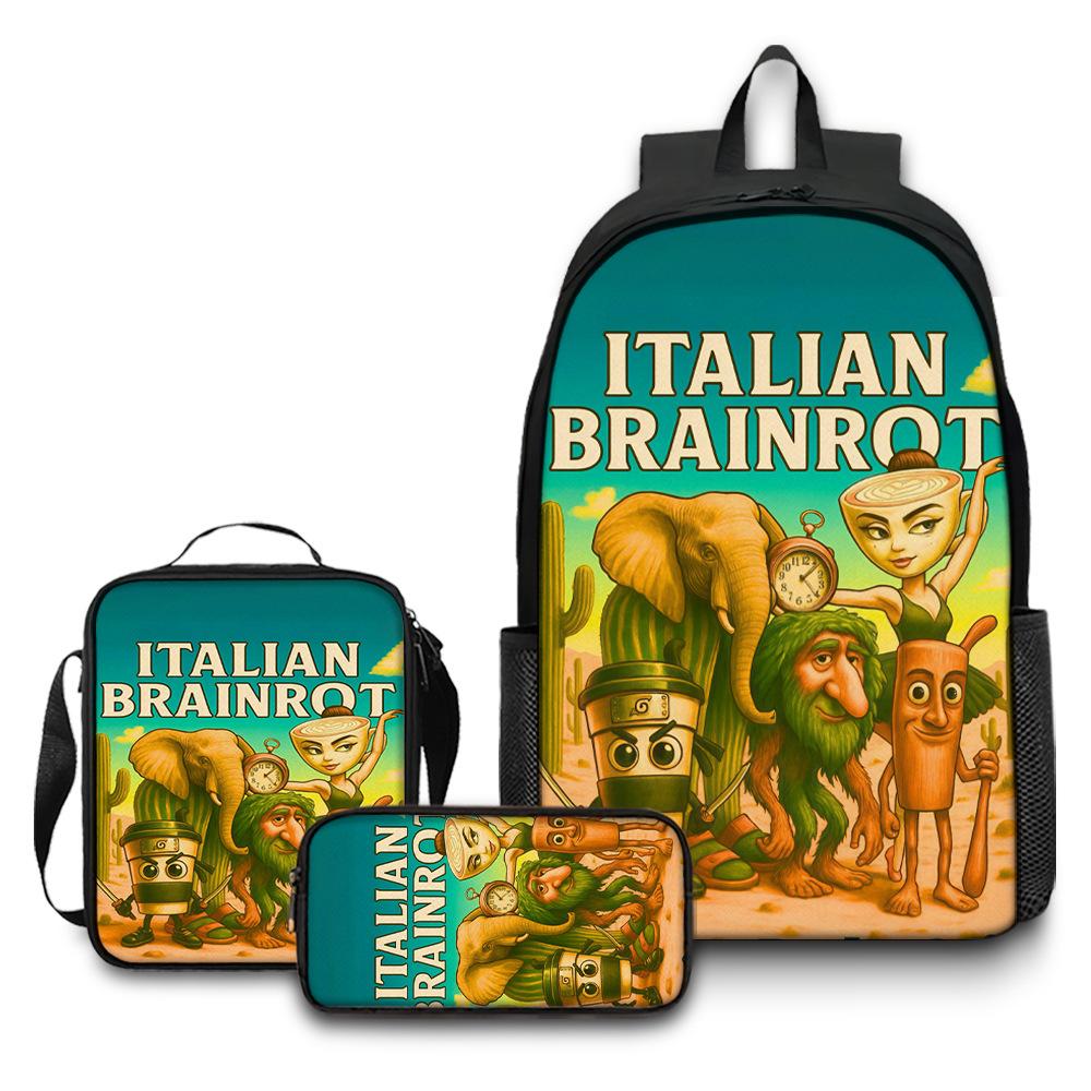 Printed Backpack Wooden Stick Man Shanhaijing School Bag Pencil Case