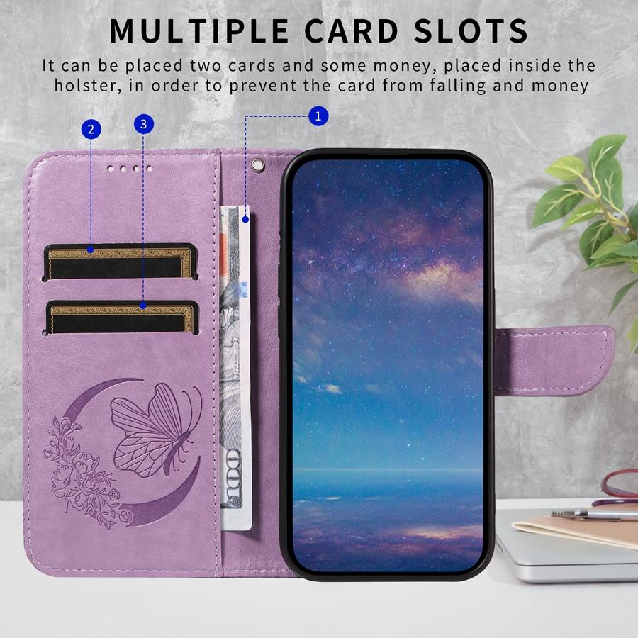 Embossed Butterfly Leather Phone Case for Motorola Moto G15 G35 G55 G75 G85 G24 G34 G54 G32 G73 G13 Edge 50 Card Slots Wallet Case with Strap