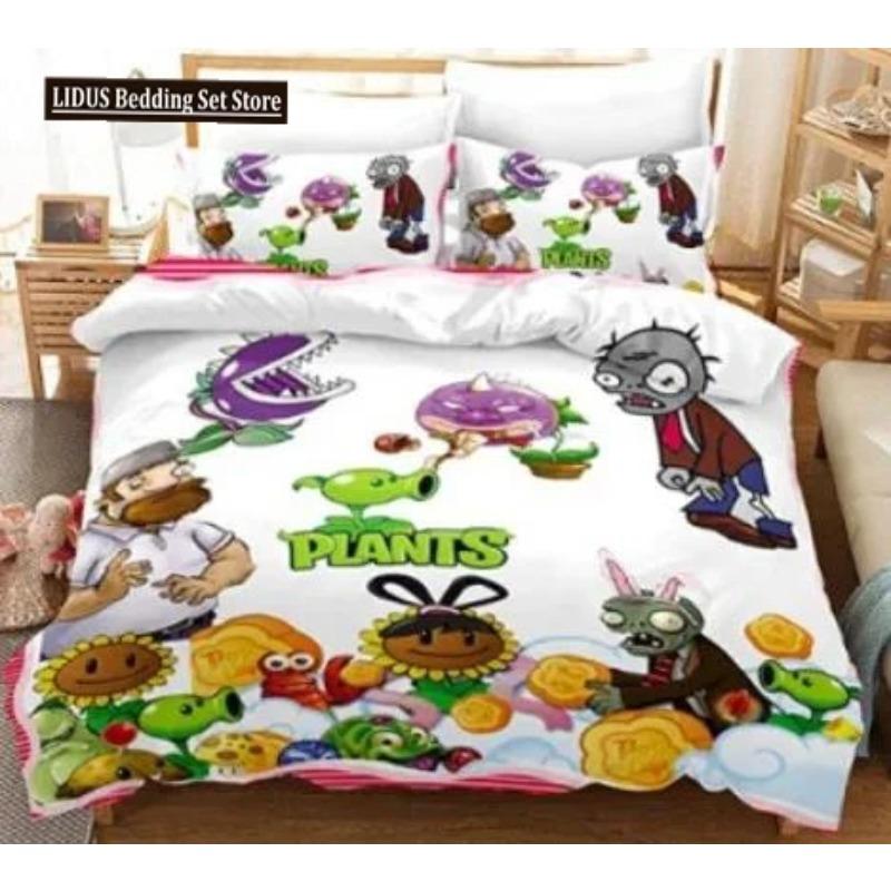 Plants Vs Bedding Sets Zombie US/Europe/UK Size Quilt Cartoon Bed Cover Duvet Cover Pillow Case 2-3 Pieces Sets Adult Boys