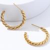 Trendy Titanium C-Shaped Stainless Steel Twisted Wire Earrings