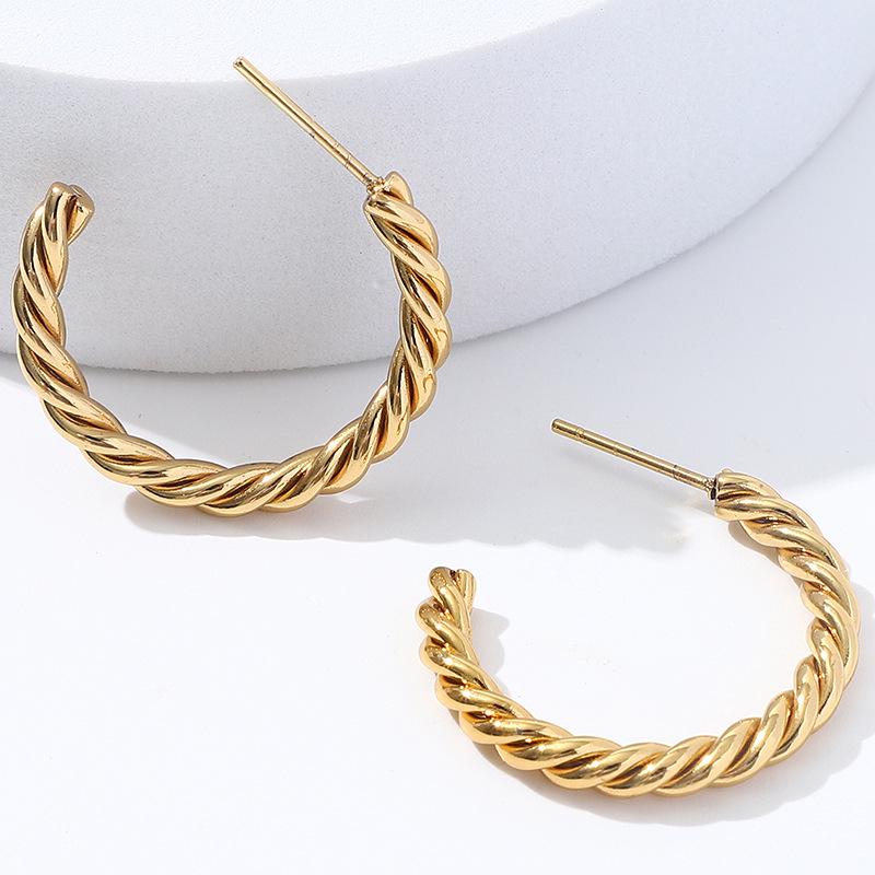 Trendy Titanium C-Shaped Stainless Steel Twisted Wire Earrings