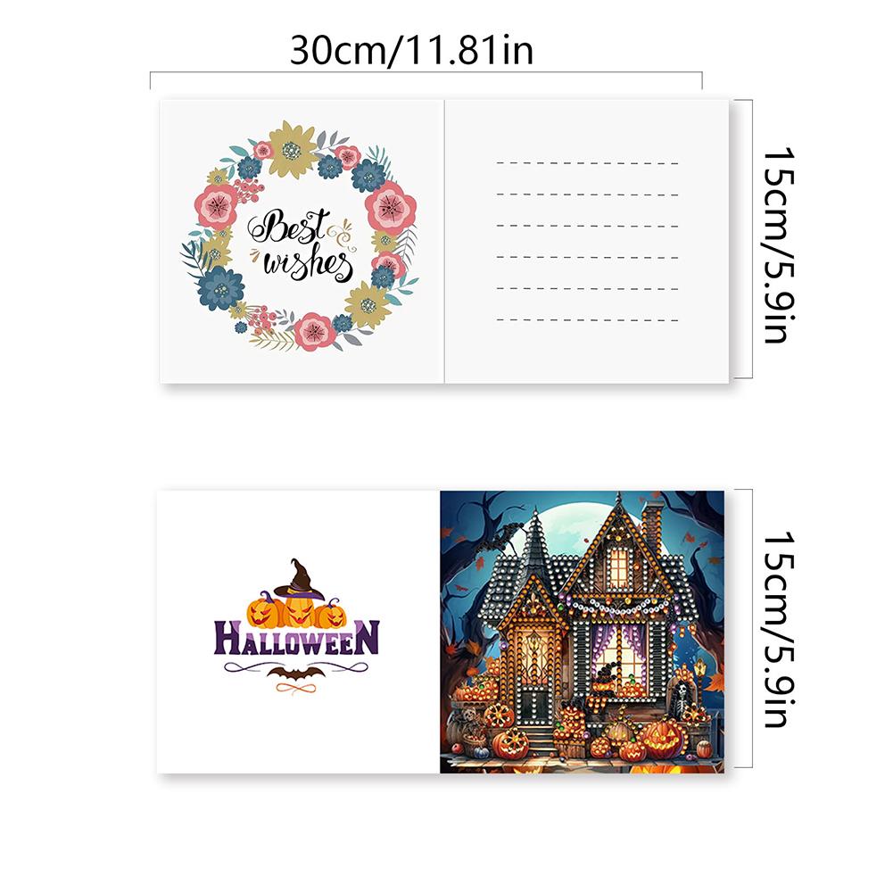 6Pcs Special Shape Halloween Pumpkin Gnome Diamond Handmade Card Rhinestone Painting Card Kit for Adults Holiday Friends Family