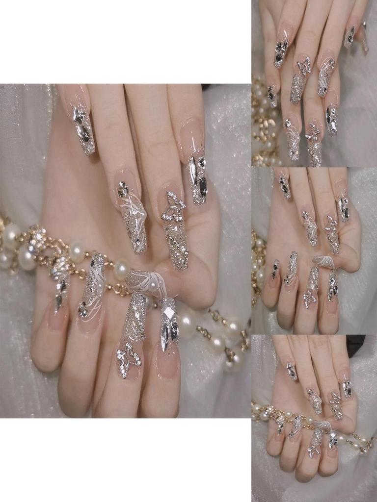 Xs To L Sizes Available Removable Handmade Butterfly Sparkling Rhinestone Nail Stickers