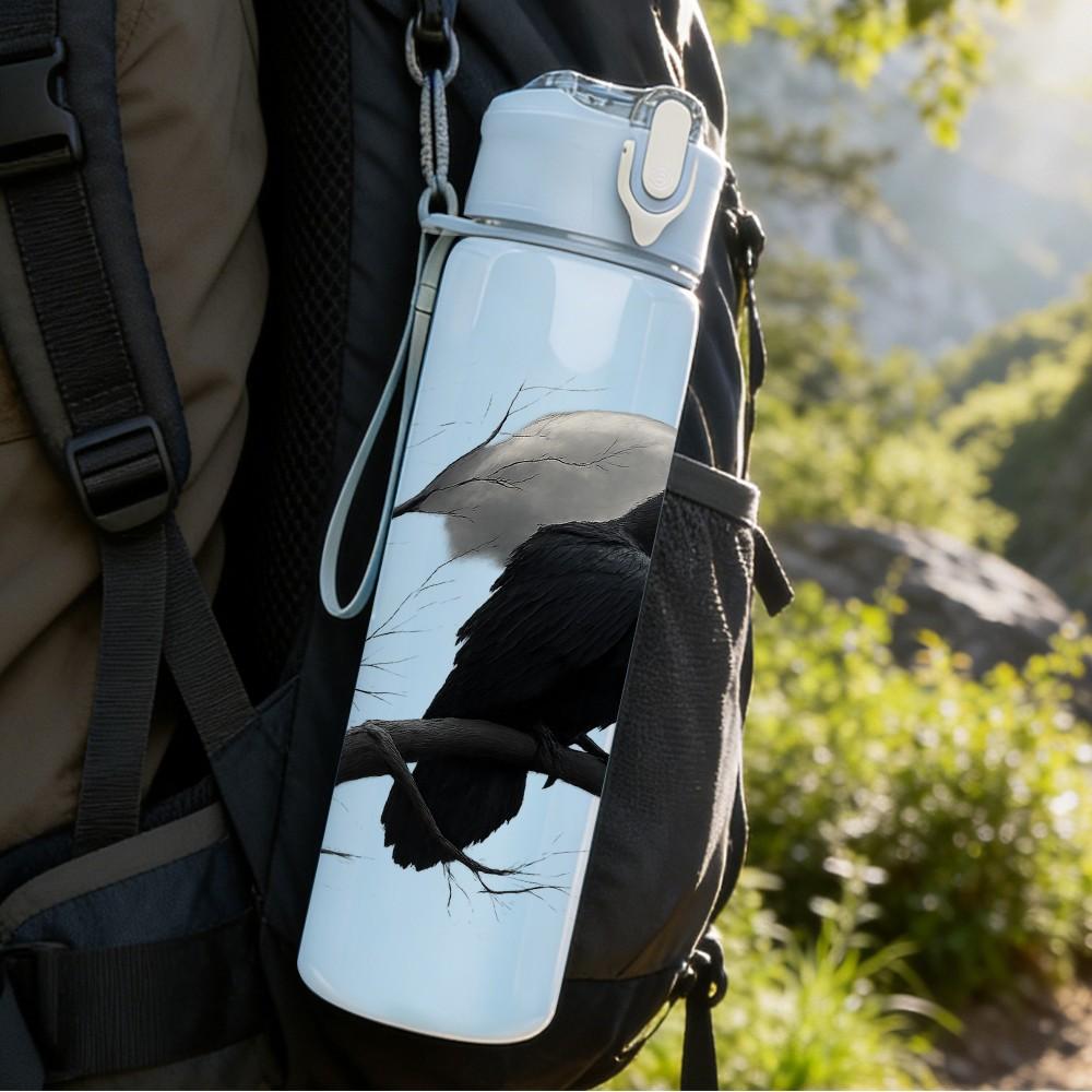1PC Crow Raven On Bare Branch Print 750ml Color Plastic Sports Water Bottle Leakproof Flip Straw Lid Suitable for Sports Office Home Use