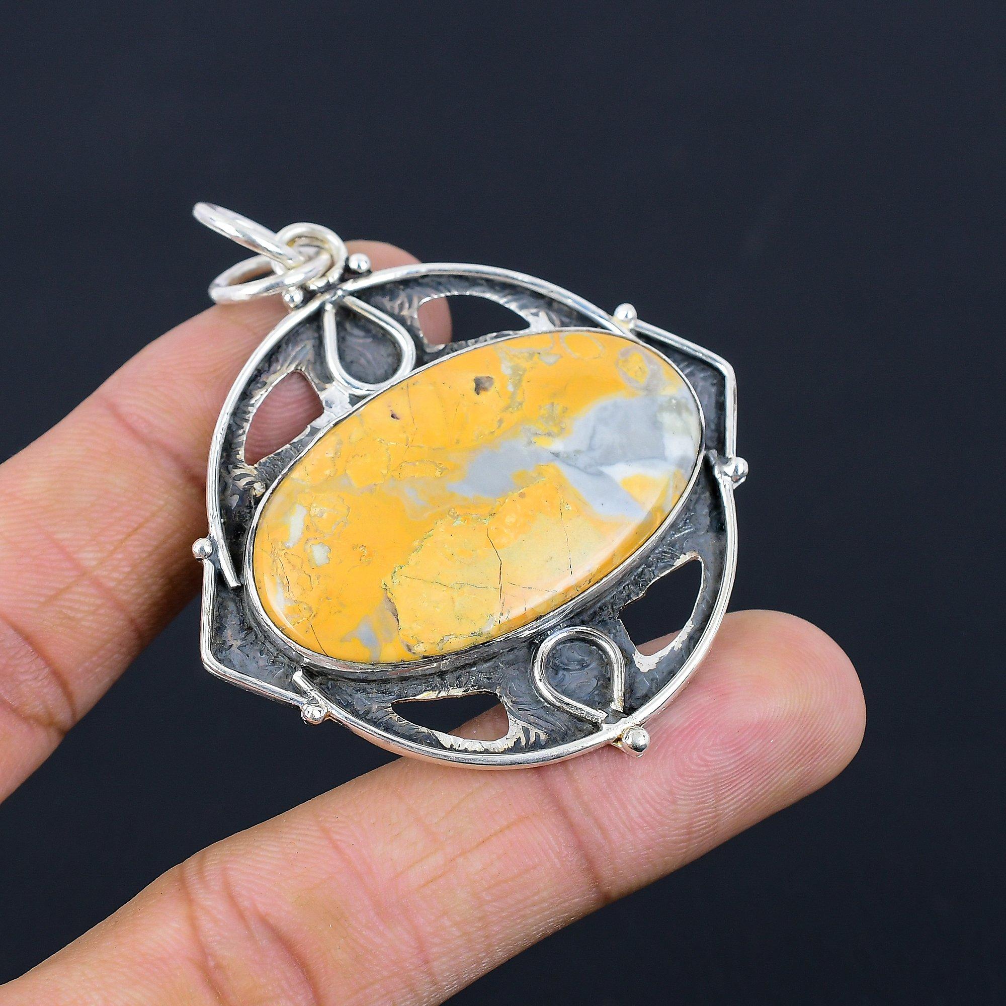 925 Silver Oval Maligano Jasper Gemstone Birthday Wedding Elegant Ethnic Pendant