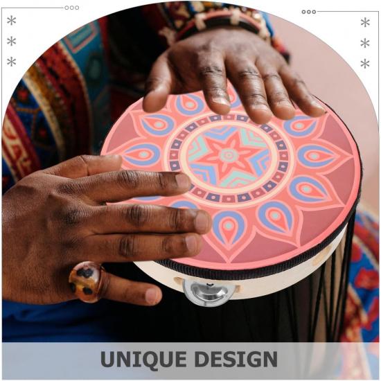 8 Inch Wooden Tambourine - Hand Held Musical Instrument with Stainless Steel Jingles, Multi-Color Design for Dance, Performance, Wedding, and Parties