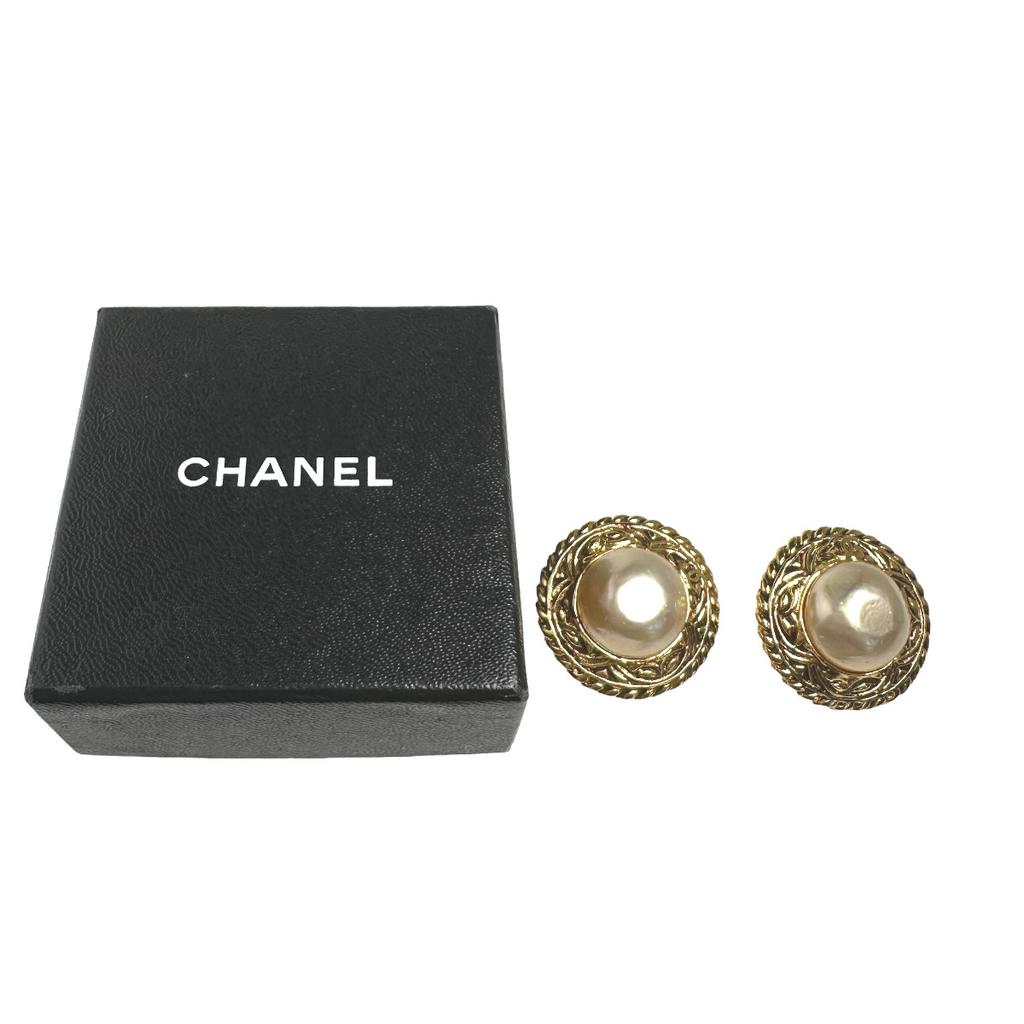 CHANEL Engraved, large Gold Plated Earring Gold Plated gold Women Used