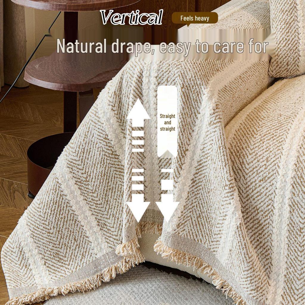 Mid-Century Minimalist Chenille Sofa Cover with Herringbone Pattern - Non-Slip, Universal Fit for Four Seasons