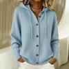 Solid Color Hooded Knit Cardigan Women Button-Down Drawstring Casual Sweater Coat