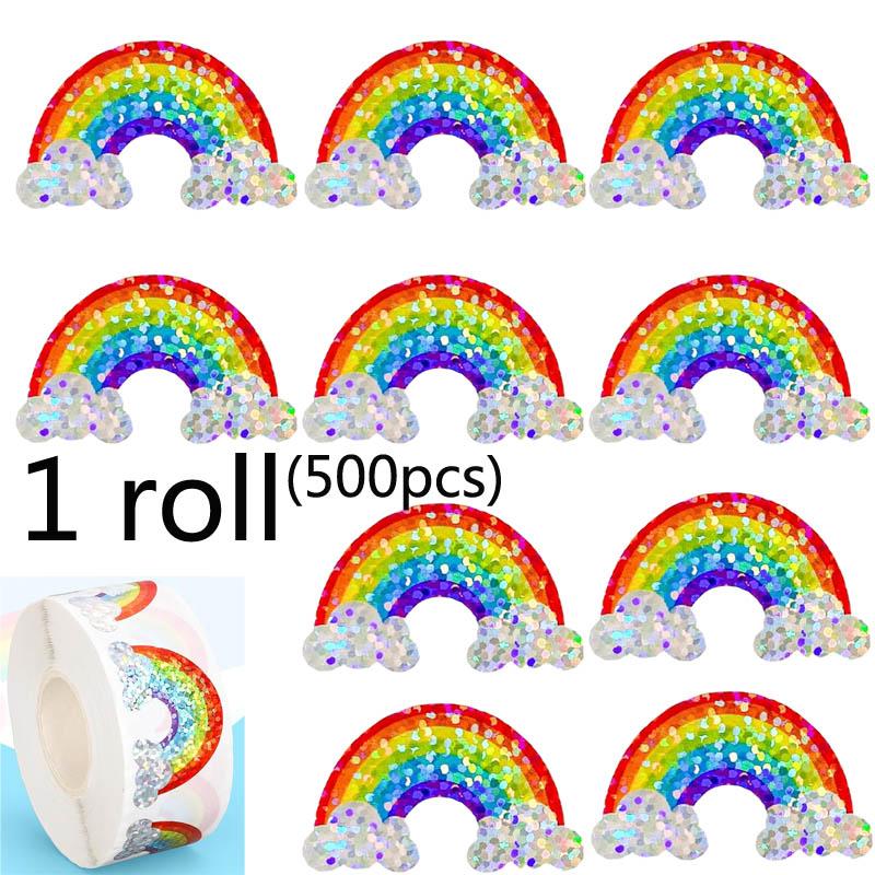 

Laser Colored Rainbow Stickers Roll Rainbow Seal Stickers Waterproof Decals for Envelope Journal Decor Birthday Teacher Reward 3cm