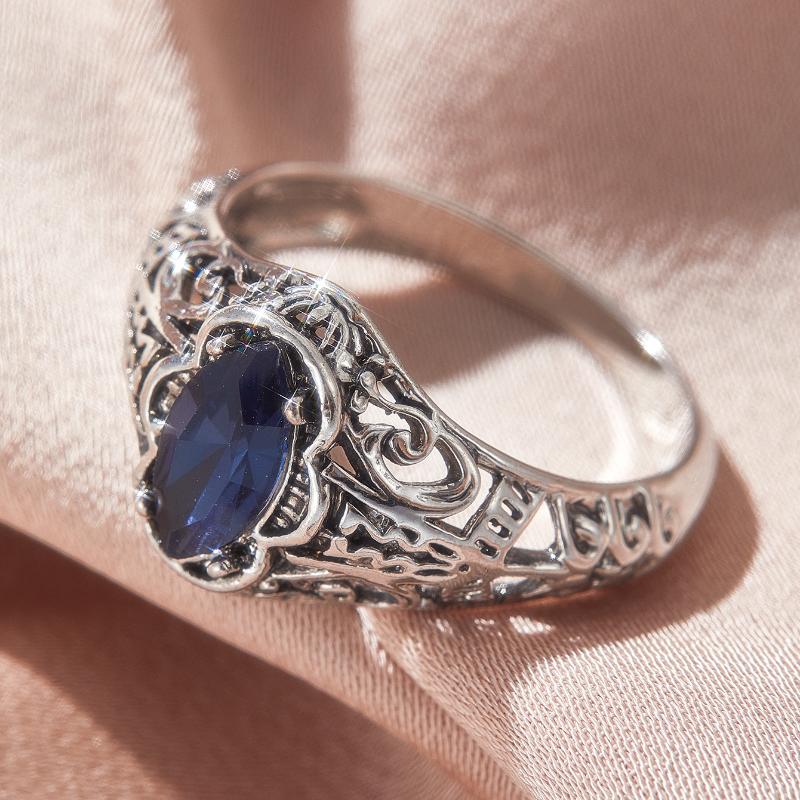 

European and American Vintage Exaggerated Personality Blue Zircon Ring Women s Personality Romantic Party Jewelry Gift 10