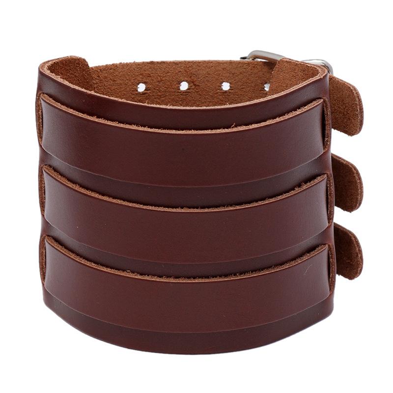Modyle Nieuwe Mode Punk Vintage Brede Echte Leren Armband Voor Mannen Bruin Zwart Brede Leren Sieraden Pulsera Hombre black