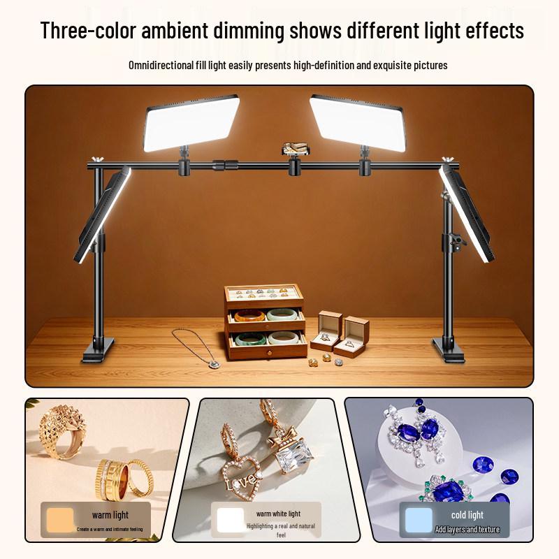 Ruiteng LED Double Row Overhead Fill Light with Telescopic Background Stand and Cloth Holder