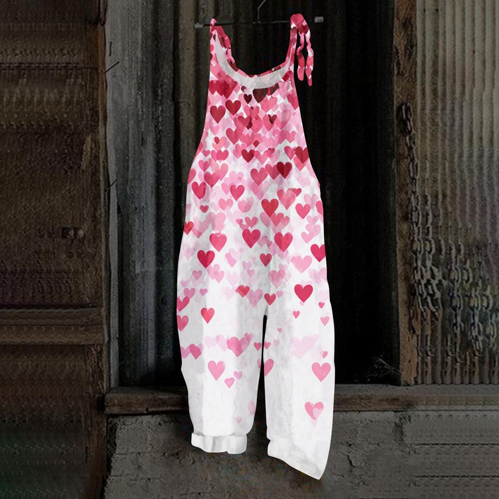 Damen Herzförmiger bedruckter lässiger lockerer Retro-Overall Baumwolle und Leinen Einteiler Hose