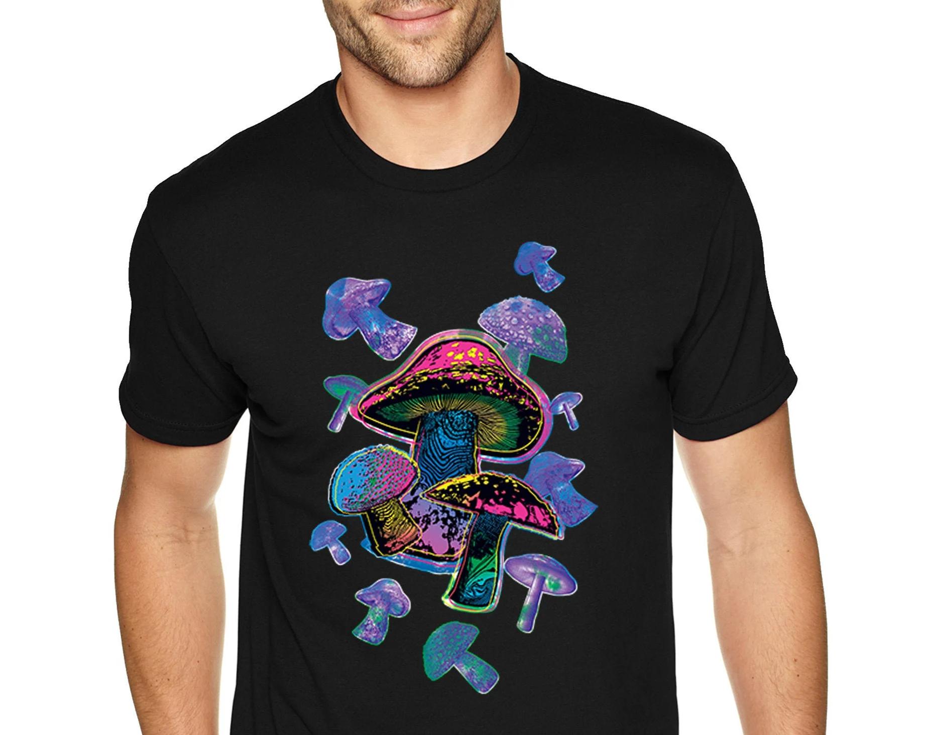 

Men s Colorful Mushrooms T-Shirt Rave Dance Hippie Festival Magic Trippy Shirt Psychedelic Party Nature Plants Forest Tee S разноцветный