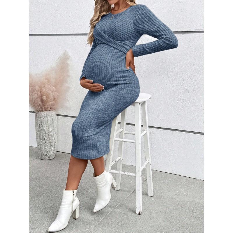 Maternity Long Sleeve Wrap Knot Dress