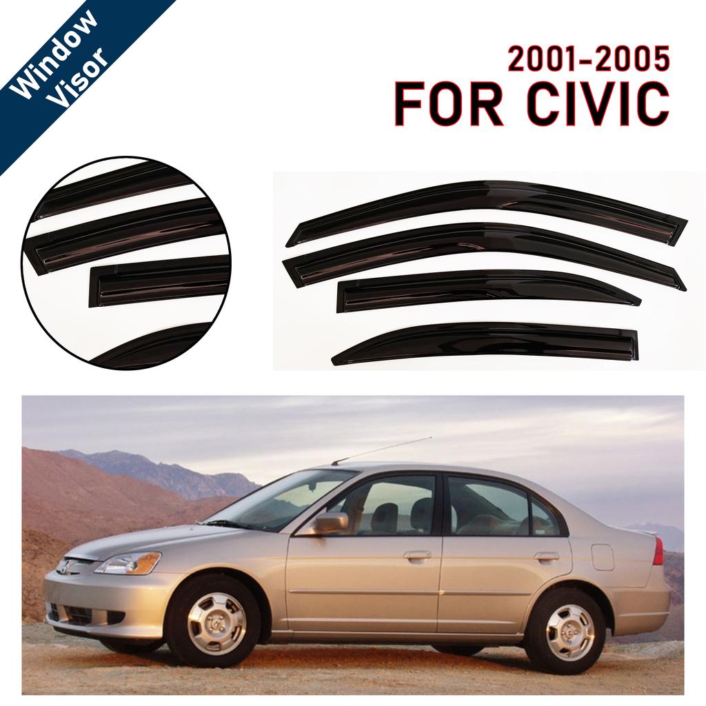 Window Visor for Honda Civic 2001-2005 Sedan 5-Doors | 4pcs Rain Guard Wind Deflector | Car Weather Shield Accessory