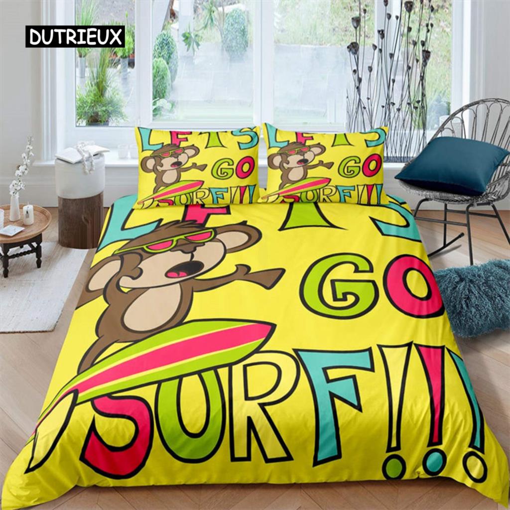Kinder Affe Bettbezug Niedliches Cartoon Tier Bettwäscheset Lieblicher Kleiner Affe Bettdeckenbezug Für Jungen Mädchen Kinder Schlafzimmer Deko