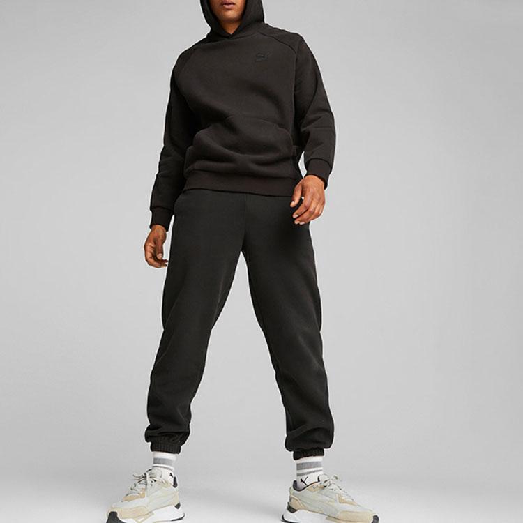 Puma Solid Color Casual Oversized Hooded Sweatshirt With Large Pockets Men Tops Black 625301-01