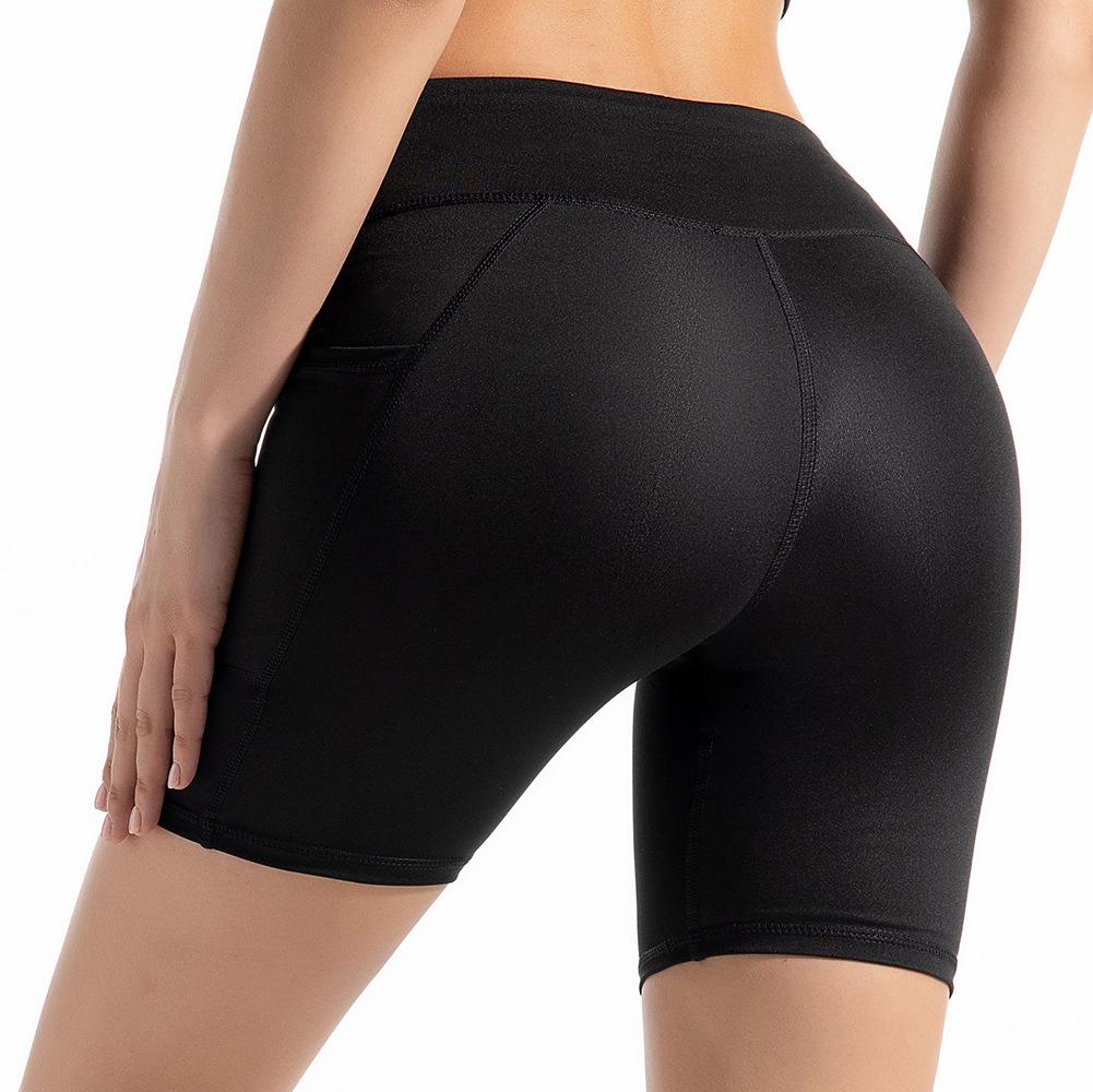 Women's Quick Dry High Waist Yoga Shorts with Side Pocket in Peach