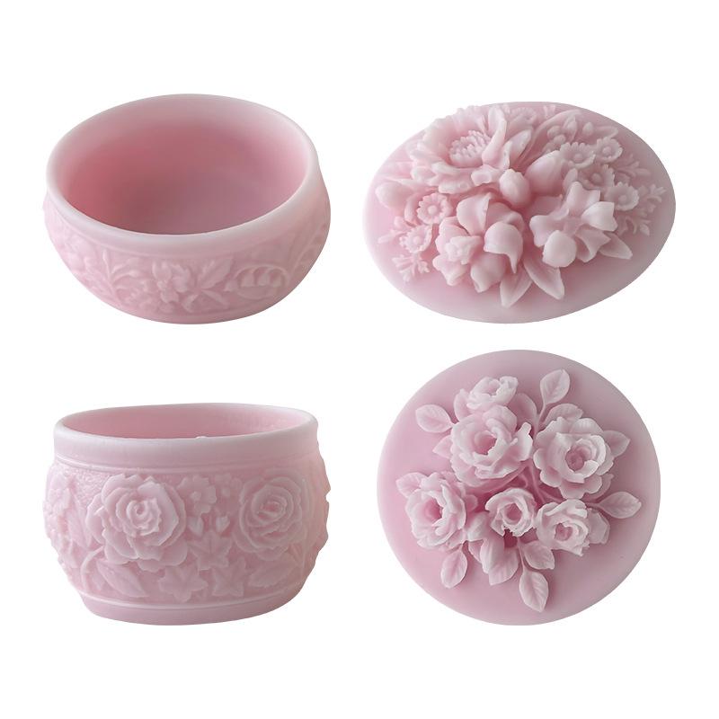 Round Flower Shape Plaster Storage Box Silicone Molds Mini Candle Cup Storage Jar Home Decoration Mold