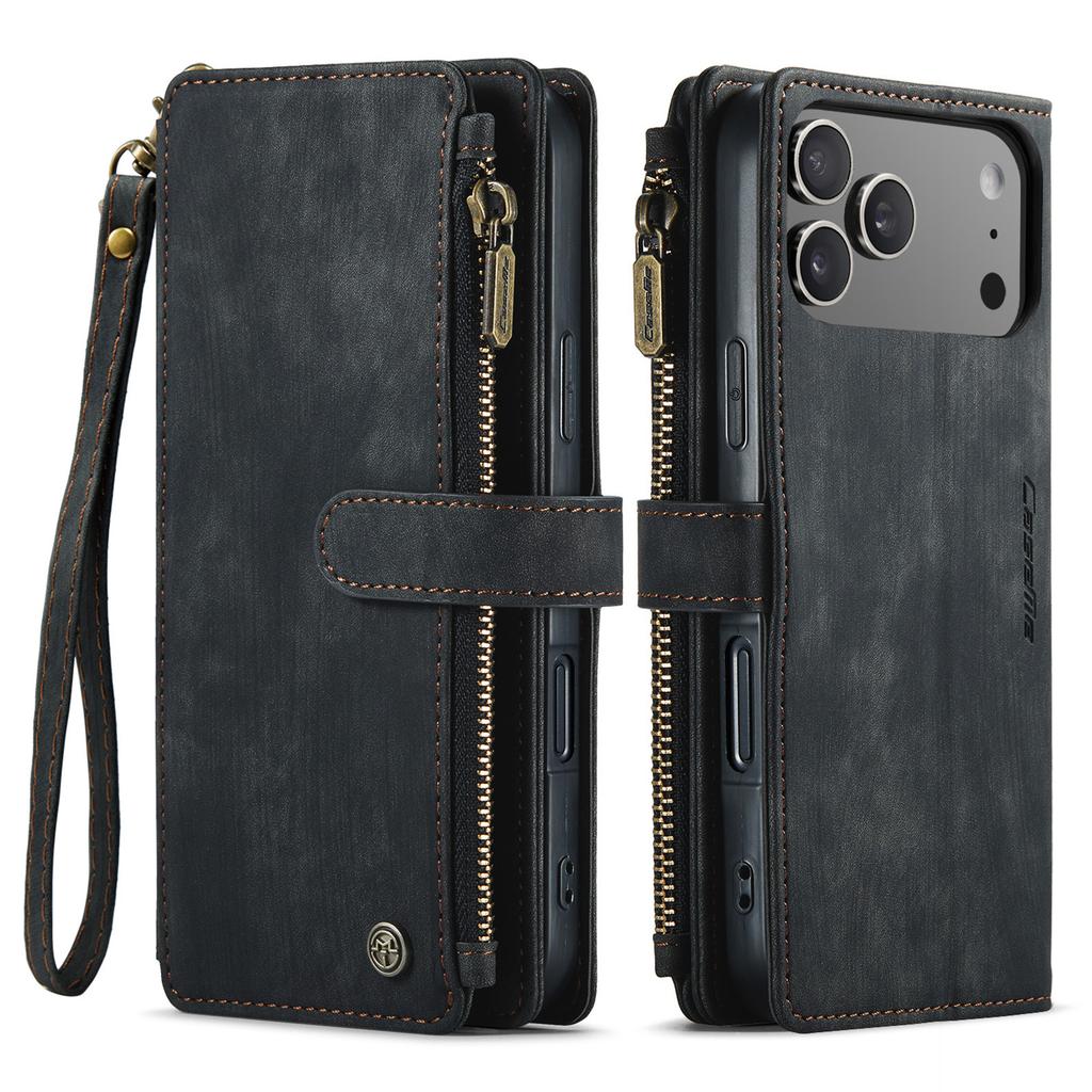 Premium Zakelijk Lederen Hoesje Voor iPhone 17 16 15 14 13 12 11 Pro Max Plus 17Air 16E 13 Mini SE3 Portemonnee met Rits Flip Cover met Kaarthouder