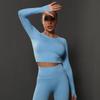 Seamless Tight Solid Color Pleated Sports Long Sleeved Top With High Elasticity, Breathability, Running, Fitness, Yoga Clothes For Women