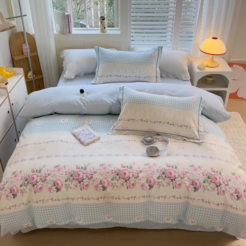 Colorful Soft Pure cotton printing Duvet cover Sets Twin Double Bright Fresh Flowers Patterned Breathable Flat sheet Pillowcases