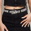 Blingbling Sequined Belt Aesthetic Big Eyelet Belt Gothic Pants Belt Girl PU Waistband Female Western Cowboy Waiststrap