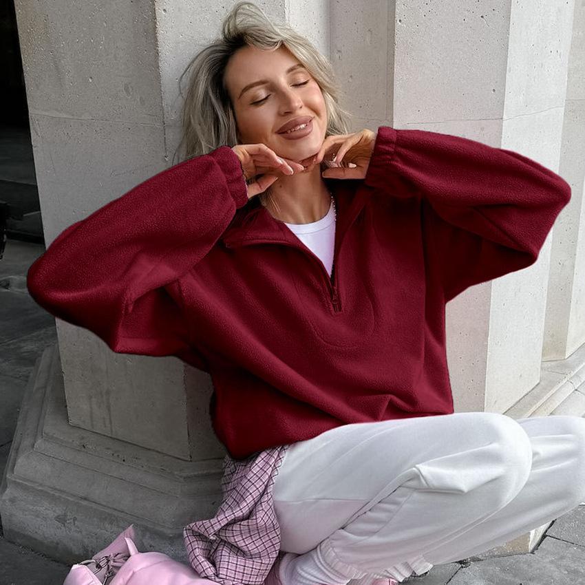 Women Top Hoodies French Simple Lazy Fashion Women's Sports Sweater Autumn and Winter New Solid Color Outer Top