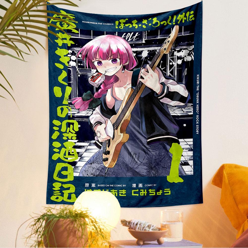 Drunk Anime Girl Tapestry Wall Hanging, Japanese Manga Music Comic Art, Kawaii Wall Decor for Bedroom Living Room Dorm