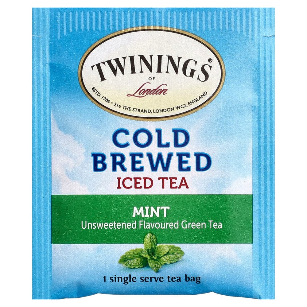 iHerb Twinings Cold Brew Iced Tea, Unsweetened Flavored Green Tea with Mint, 20 Tea Bags (40g)