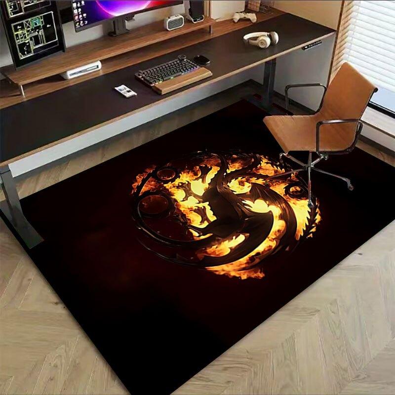 1pc Fire and Blood Office Carpet Chair Mats, Home Decor Mat Fantasy Theme Mat Durable Mat, Dragon Decor,Suitable for fantasy theme lovers