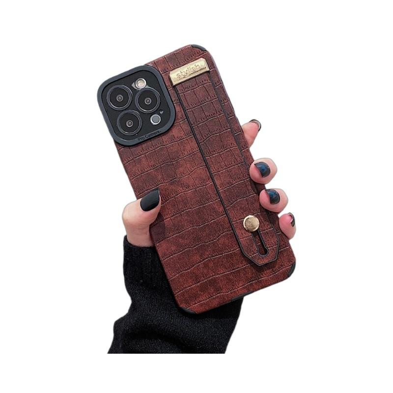 The Crocodile Pattern Wristband Is Suitable for The IPhone 14promax Phone Case Stand and The IPhone 13 Leather Pattern 12 Anti-drop Protective Case
